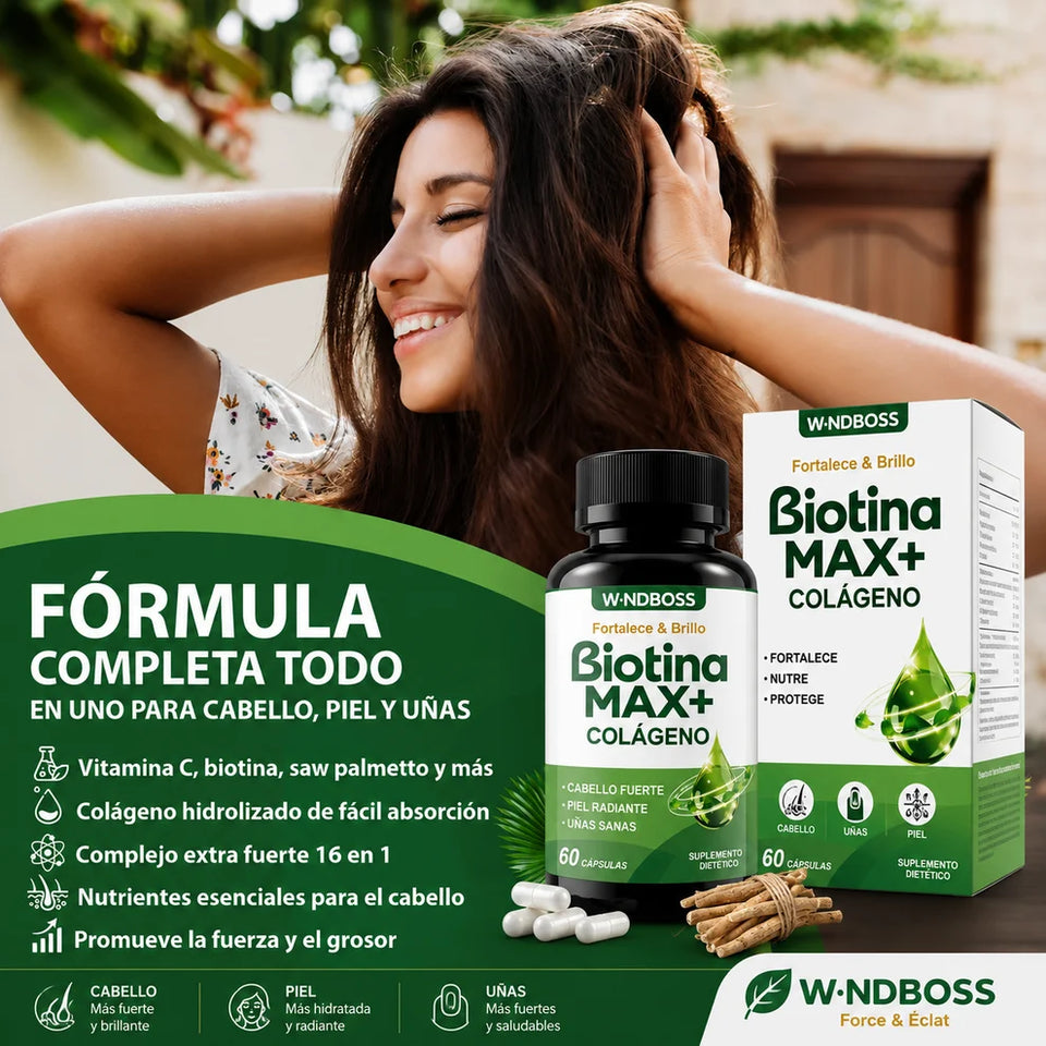 BIOTINA MAX + COLAGENO - FORTALECE TU CABELLO Y UÑAS