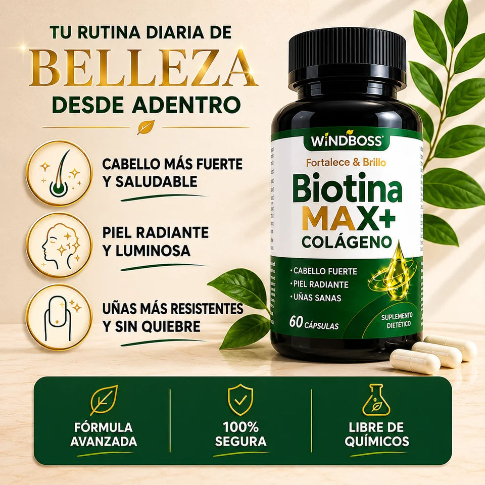 BIOTINA MAX + COLAGENO - FORTALECE TU CABELLO Y UÑAS