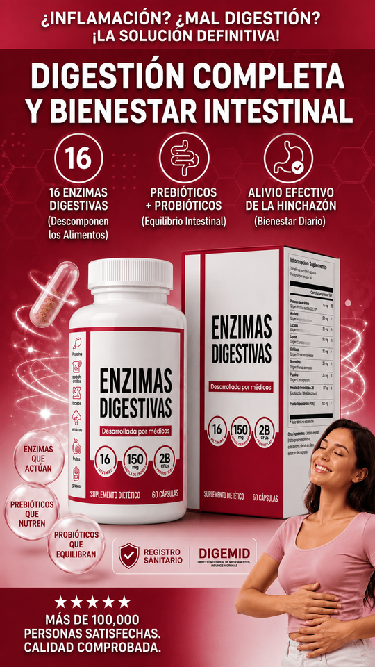 ENZIMAS DIGESTIVAS 16-EN-1 — ADIÓS HINCHAZÓN DESPUÉS DE COMER