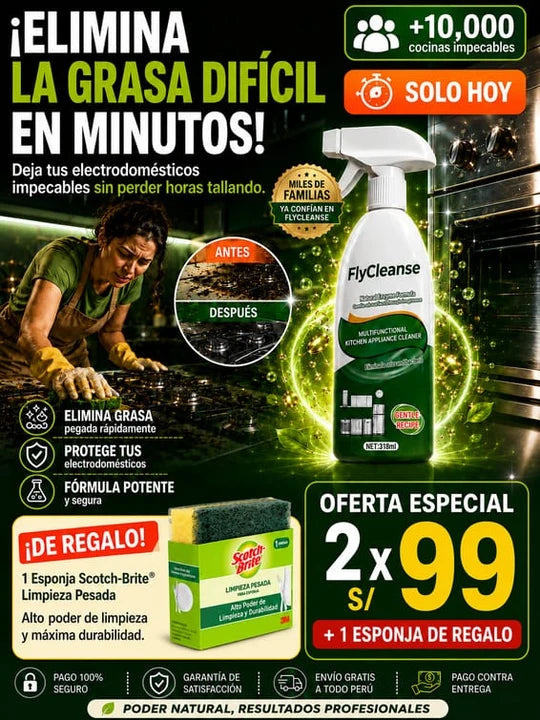 FLYCLEANSE | ELIMINA GRASA, ÓXIDO Y SUCIEDAD DIFÍCIL DE LA COCINA