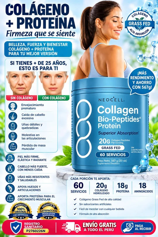 💙 Neocell Collagen Bio-Peptides | Colágeno Hidrolizado para una Piel Más Firme, Cabello y Uñas Fuertes y Bienestar Articular ✨