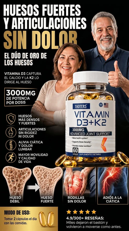 VITAMINA D3 + K2 3000 MG | SOPORTE AVANZADO PARA HUESOS Y ARTICULACIONES