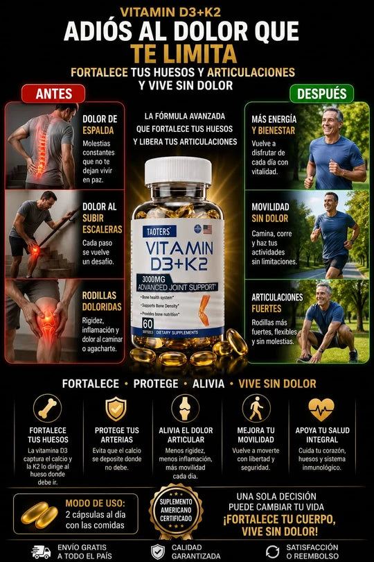 VITAMINA D3 + K2 3000 MG | SOPORTE AVANZADO PARA HUESOS Y ARTICULACIONES