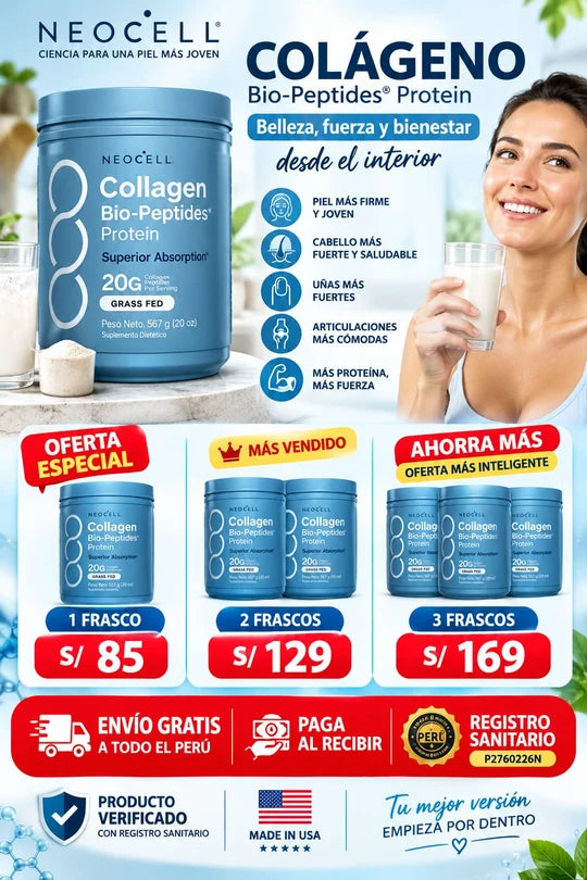 💙 Neocell Collagen Bio-Peptides | Colágeno Hidrolizado para una Piel Más Firme, Cabello y Uñas Fuertes y Bienestar Articular ✨