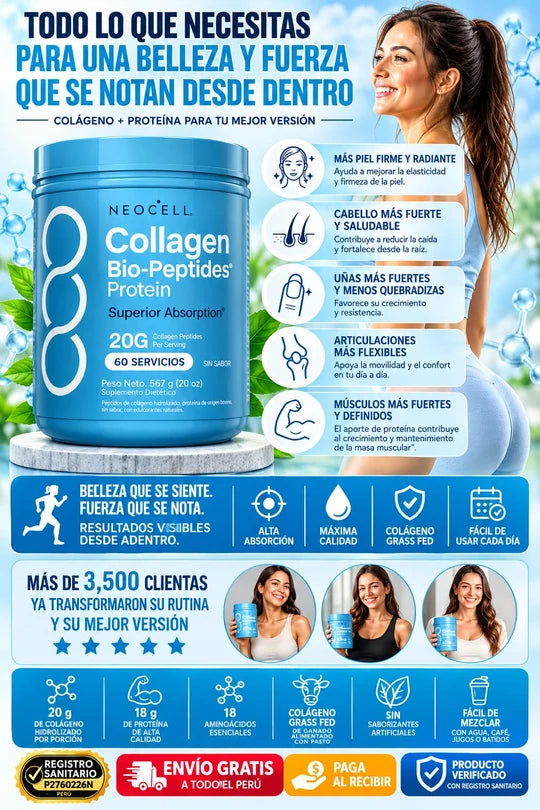 💙 Neocell Collagen Bio-Peptides | Colágeno Hidrolizado para una Piel Más Firme, Cabello y Uñas Fuertes y Bienestar Articular ✨