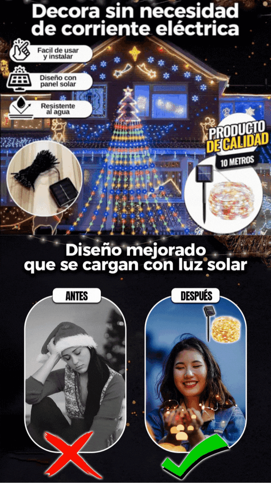 LUCES SOLARES NAVIDEÑAS MULTICOLOR 10 METROS